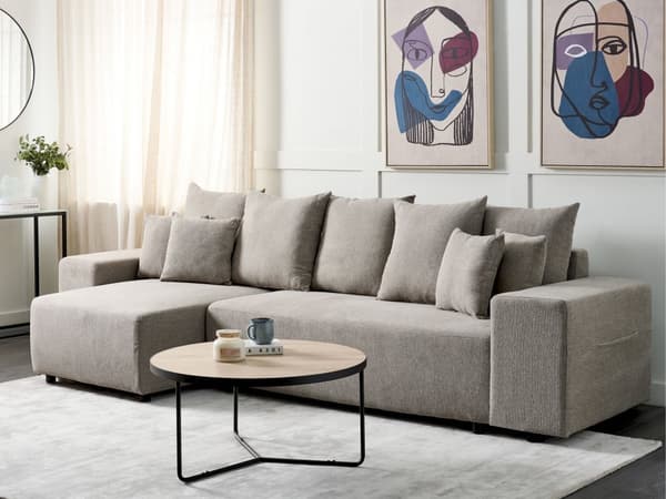 Höger hörnsoffa Taupe 3-sits Extra kuddar med förvaring Modernt vardagsrum