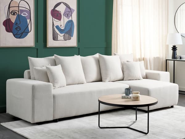 Vänster Hörnsoffa Ljusbeige 3 Sits Extra Kuddar med Förvaring Modernt Vardagsrum