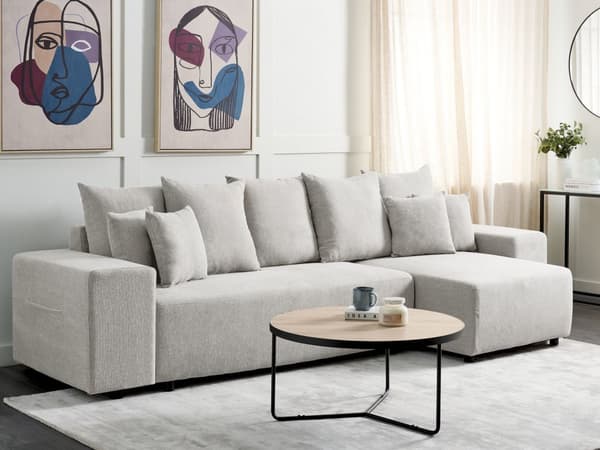 Vänsterhörnsoffa Ljusgrå 3-sits Extra kuddar med förvaring Modernt vardagsrum