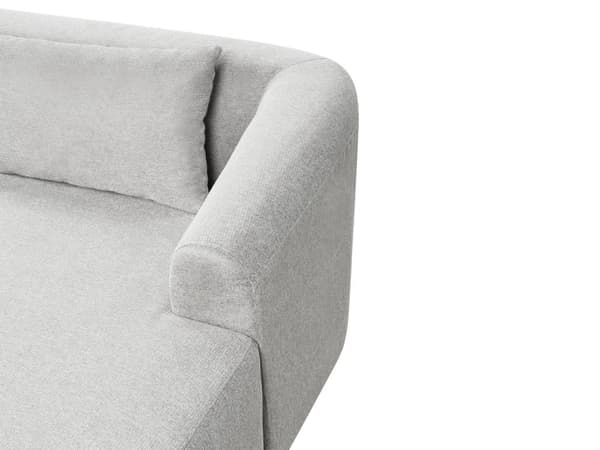 Kulmasohva harmaa kolmelle kangasverhoilu oikea koristetyynyt moderni tyyli
