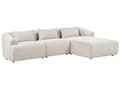 Miniatyrbilde 4 av 10: Venstrehånds 3-seters hjørnesofa Beige stoffpolstring Skinnearmlener Ekstra puter Minimalistisk moderne stil
