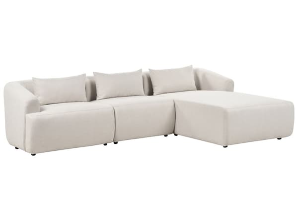 Venstrehånds 3-seters hjørnesofa Beige stoffpolstring Skinnearmlener Ekstra puter Minimalistisk moderne stil