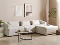 Miniatyrbilde 2 av 10: Venstrehånds 3-seters hjørnesofa Beige stoffpolstring Skinnearmlener Ekstra puter Minimalistisk moderne stil