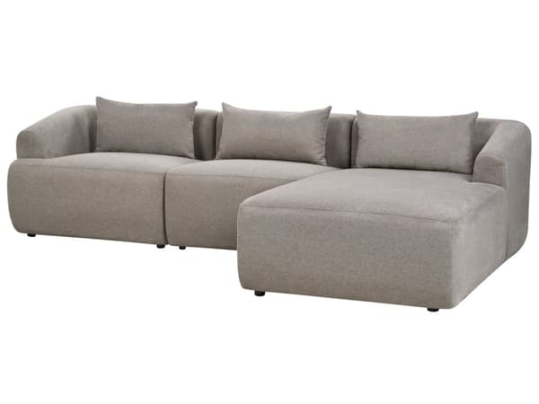 Venstrehånds 3-seters hjørnesofa Taupe stoffpolstring Skinnearmlener Ekstra puter Minimalistisk moderne stil