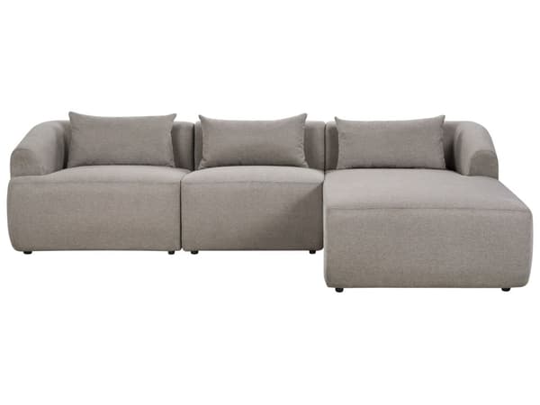 Venstrehånds 3-seters hjørnesofa Taupe stoffpolstring Skinnearmlener Ekstra puter Minimalistisk moderne stil