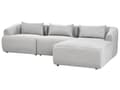Miniatyrbilde 5 av 11: Venstrehånds 3-seters hjørnesofa Grå stoffpolstring Skinnearmlener Ekstra puter Minimalistisk moderne stil