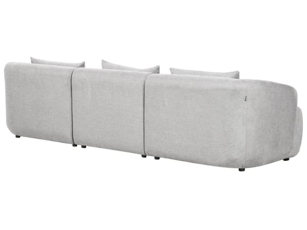 Venstrehånds 3-seters hjørnesofa Grå stoffpolstring Skinnearmlener Ekstra puter Minimalistisk moderne stil