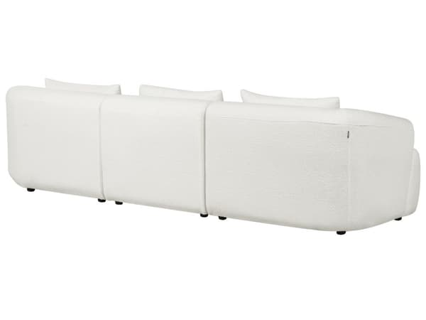 Venstrehånds 3-seters hjørnesofa Hvit bouclepolstring Skinnearmlener Ekstra puter Minimalistisk moderne stil