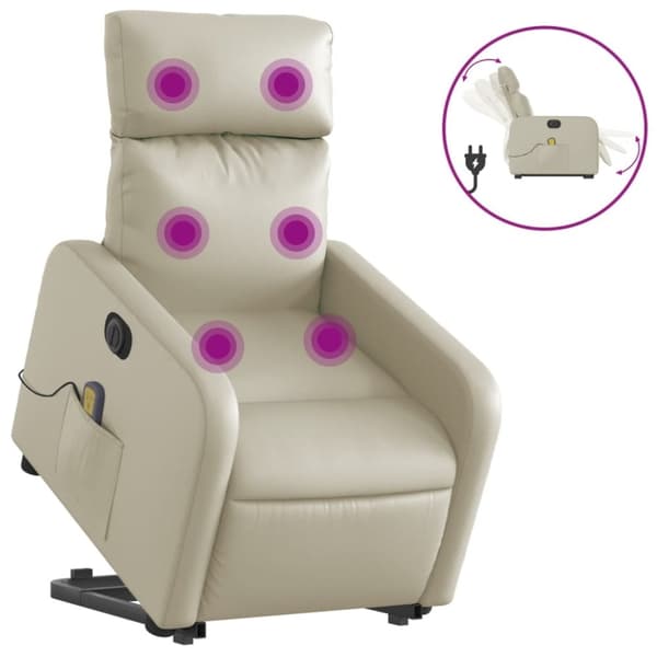 vidaXL massagestol med løftefunktion kunstlæder cremefarvet
