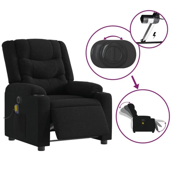 vidaXL Elektrisk massagefåtölj med uppresningshjälp svart tyg