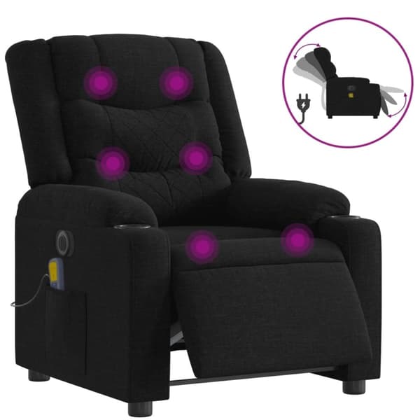 vidaXL Elektrisk massagefåtölj med uppresningshjälp svart tyg