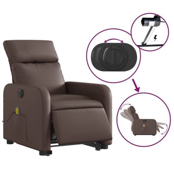 vidaXL massagestol med løftefunktion kunstlæder brun