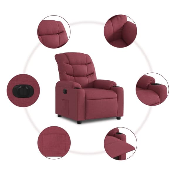 vidaXL Elektrisk reclinerfåtölj vinröd tyg