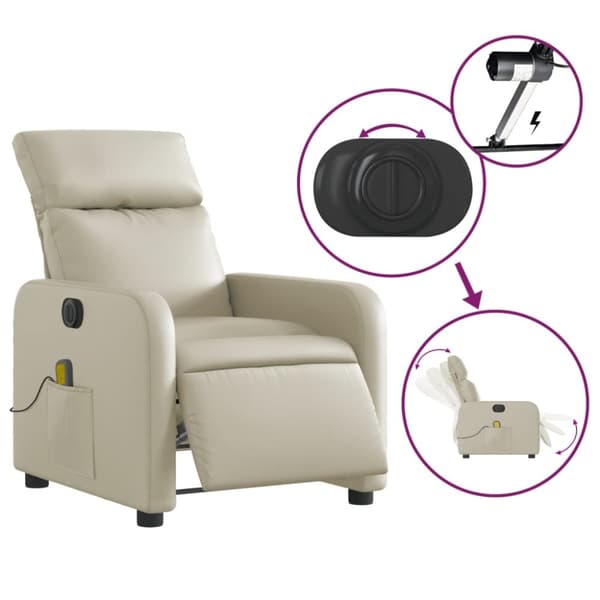 vidaXL Elektrisk massagefåtölj gräddvit konstläder