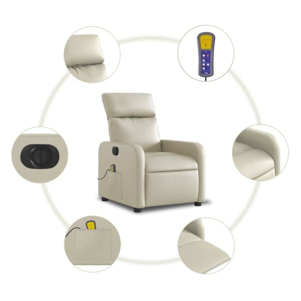 vidaXL Elektrisk massagefåtölj gräddvit konstläder