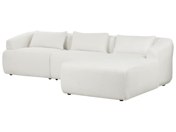 Hjørnesofa med Chaiselong Hvid Polyester 3 Personers Sofa L Formet Dyb Sofahjørne Siddemøbel Blød Stofsofa Venstrevendt