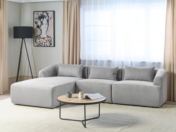 Hjørnesofa med Chaiselong Grå Polyester 3 Personers Sofa L Formet Dyb Sofahjørne Siddemøbel Blød Stofsofa Højrevendt