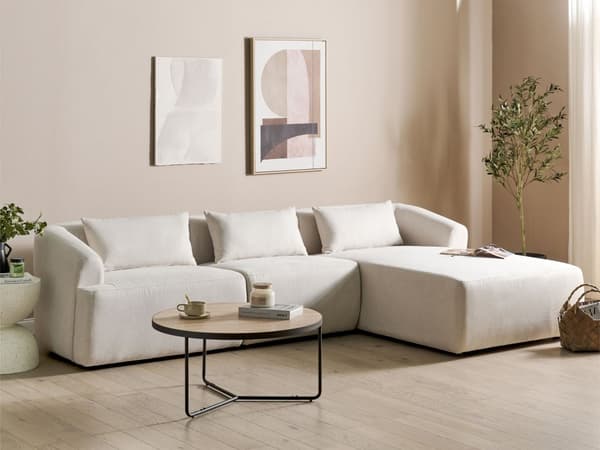 Vänster 3-sits hörnsoffa Beige tygklädd Track Armstöd Extra kuddar Minimalistisk modern stil