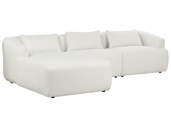 Höger 3-sits hörnsoffa Vit Boucle stoppad Track Armstöd Extra kuddar Minimalistisk modern stil