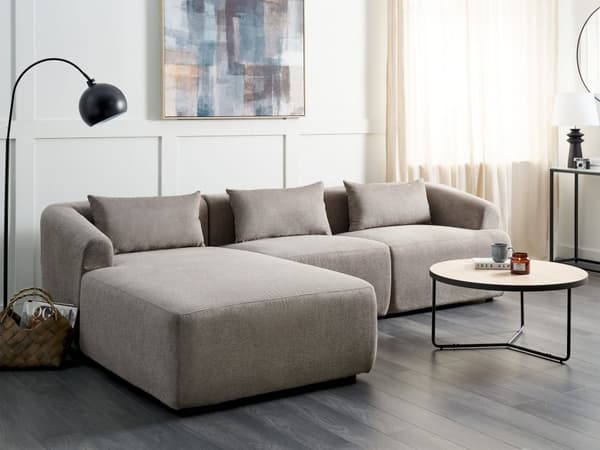 Höger 3-sits hörnsoffa Taupe tyg stoppad Track Armstöd Extra kuddar Minimalistisk modern stil