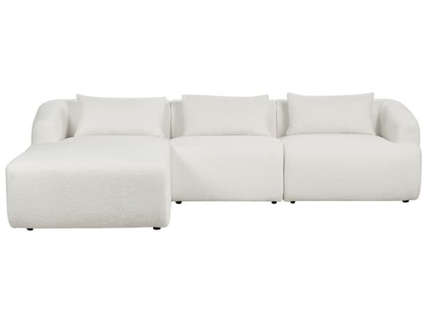 Hjørnesofa med Chaiselong Hvid Polyester 3 Personers Sofa L Formet Dyb Sofahjørne Siddemøbel Blød Stofsofa Højrevendt