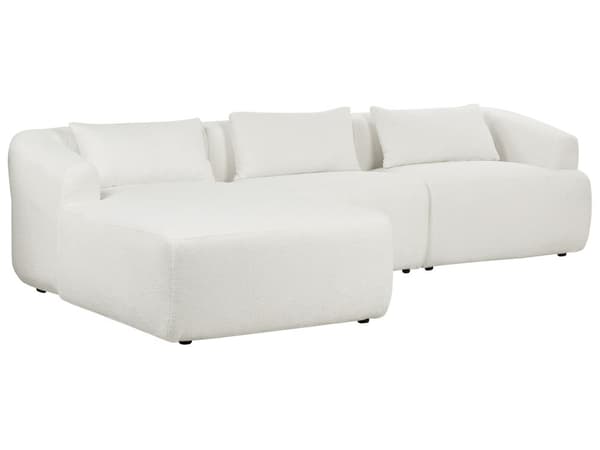 Hjørnesofa med Chaiselong Hvid Polyester 3 Personers Sofa L Formet Dyb Sofahjørne Siddemøbel Blød Stofsofa Højrevendt