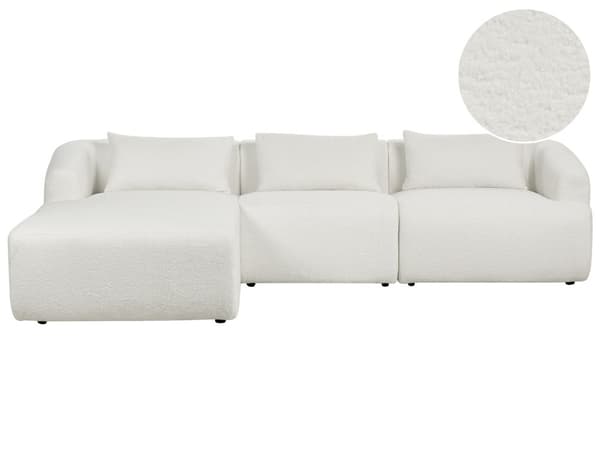 Hjørnesofa med Chaiselong Hvid Polyester 3 Personers Sofa L Formet Dyb Sofahjørne Siddemøbel Blød Stofsofa Højrevendt