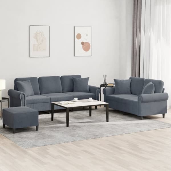 vidaXL sofasæt 3 dele med puder velour mørkegrå