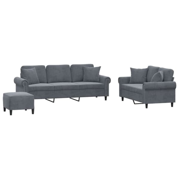 vidaXL sofasæt 3 dele med puder velour mørkegrå