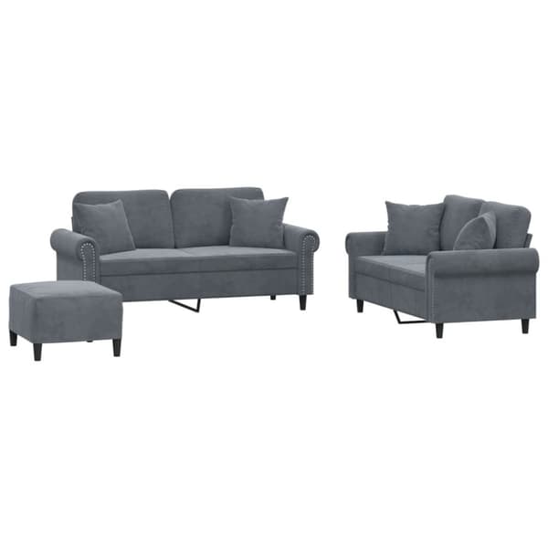 vidaXL sofasæt 3 dele med puder velour mørkegrå
