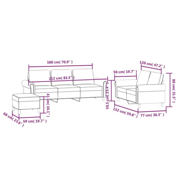 vidaXL sofasæt 3 dele med hynder velour sort