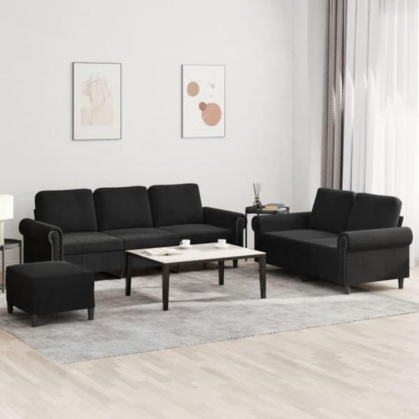 vidaXL sofasæt 3 dele med hynder velour sort