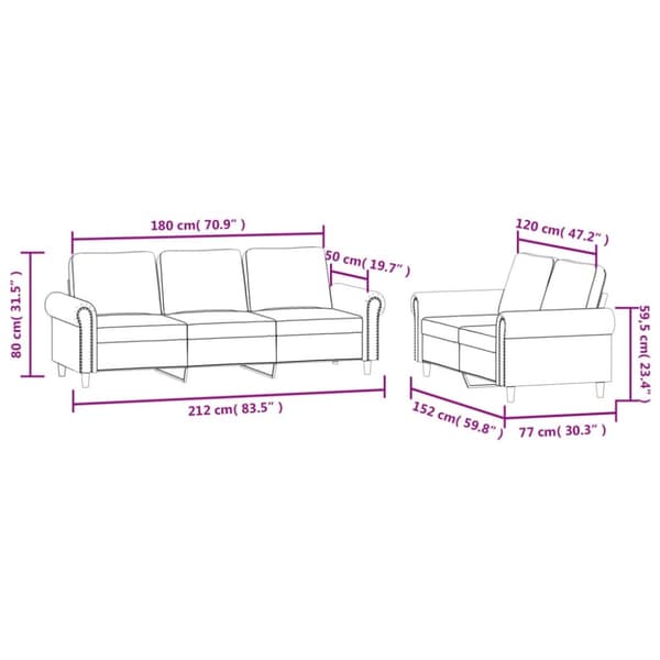 vidaXL sofasæt 2 dele med hynder velour sort