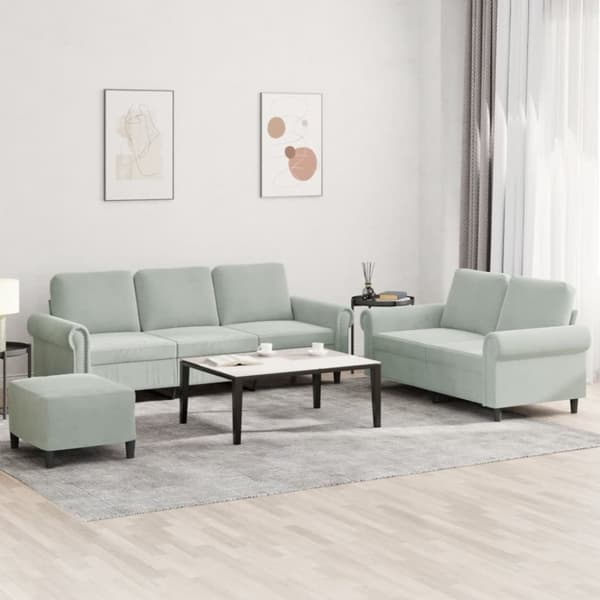 vidaXL sofasæt 3 dele med hynder velour lysegrå