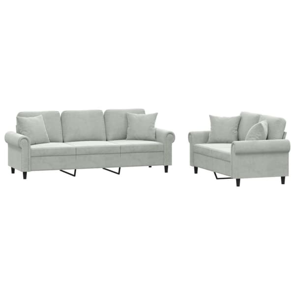 vidaXL sofasæt 2 dele med puder velour lysegrå