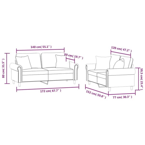 vidaXL sofasæt 2 dele med puder velour lysegrå