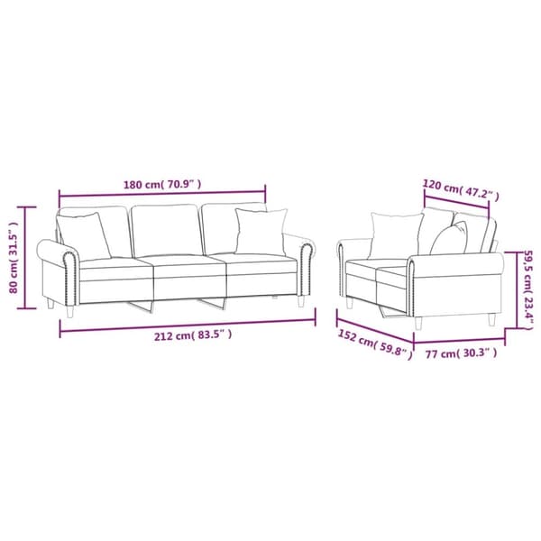 vidaXL sofasæt 2 dele med puder velour sort