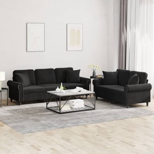 vidaXL sofasæt 2 dele med puder velour sort
