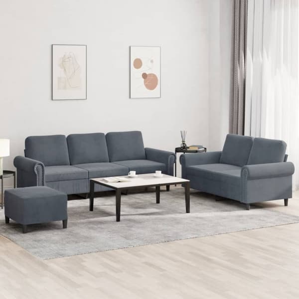 vidaXL sofasæt 3 dele med hynder velour mørkegrå