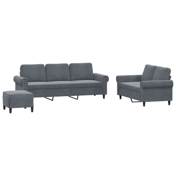 vidaXL sofasæt 3 dele med hynder velour mørkegrå