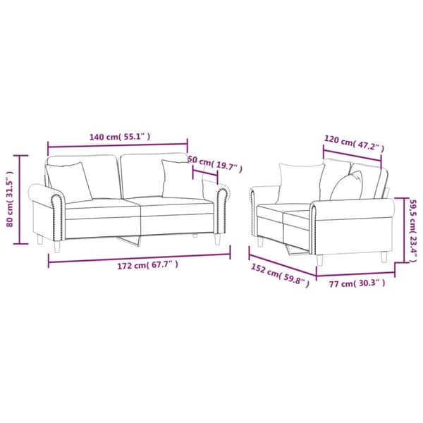 vidaXL sofasæt 2 dele med puder velour sort