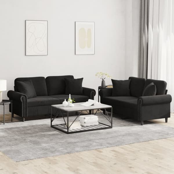 vidaXL sofasæt 2 dele med puder velour sort