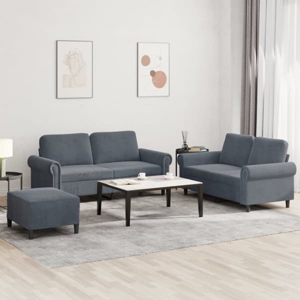 vidaXL sofasæt 3 dele med hynder velour mørkegrå