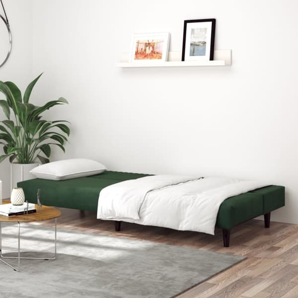 vidaXL Bäddsoffa 2-sits mörkgrön sammet