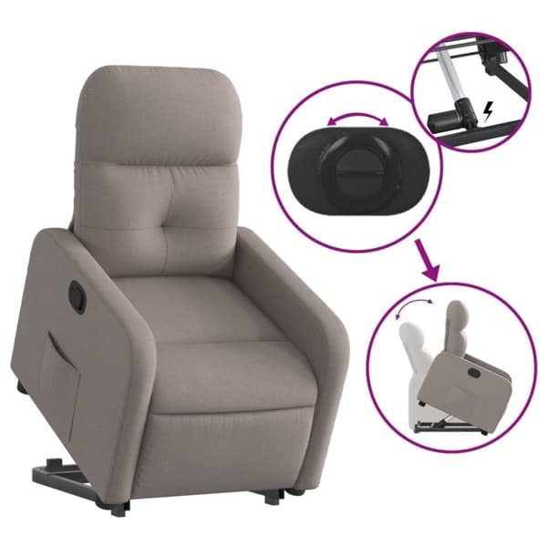 vidaXL Reclinerfåtölj med uppresningshjälp taupe tyg