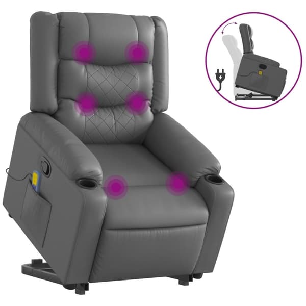 vidaXL Massagefåtölj med uppresningshjälp Grå konstläder