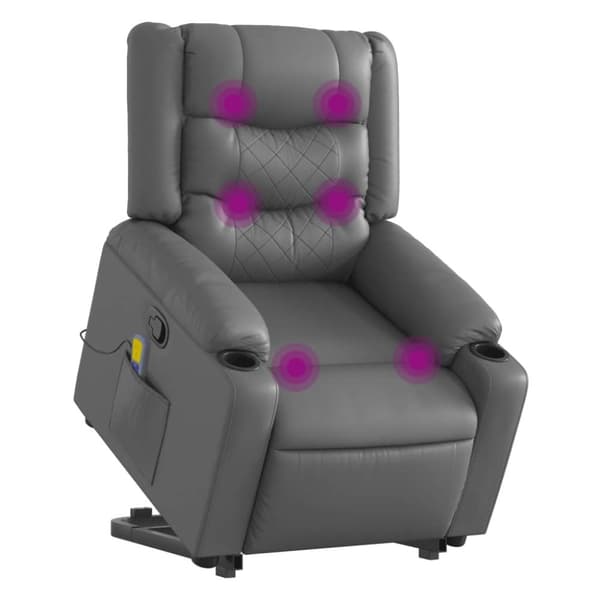 vidaXL Massagefåtölj med uppresningshjälp Grå konstläder