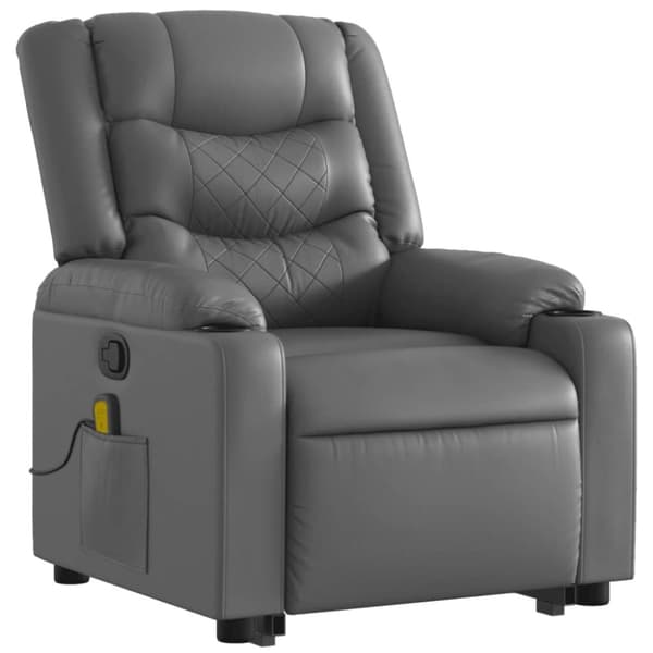 vidaXL Massagefåtölj med uppresningshjälp Grå konstläder