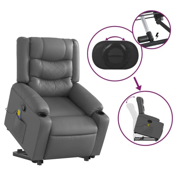 vidaXL Massagefåtölj med uppresningshjälp Grå konstläder