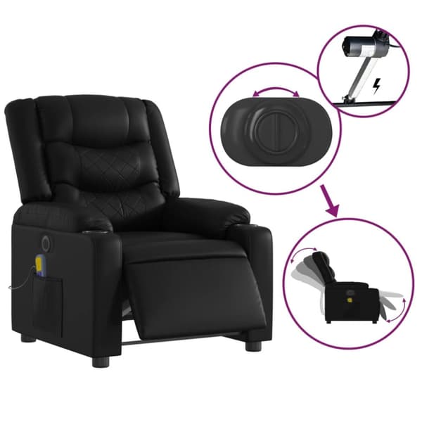 vidaXL Elektrisk massagefåtölj svart konstläder